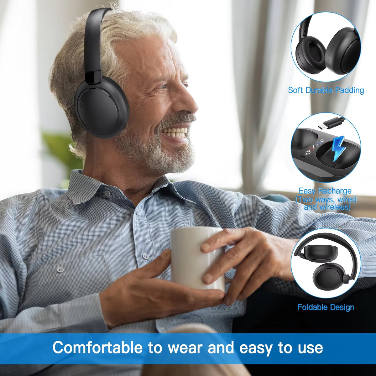 Ekofonic 2.0 Wireless TV Headphones | Long Range Noise Cancelling Audio