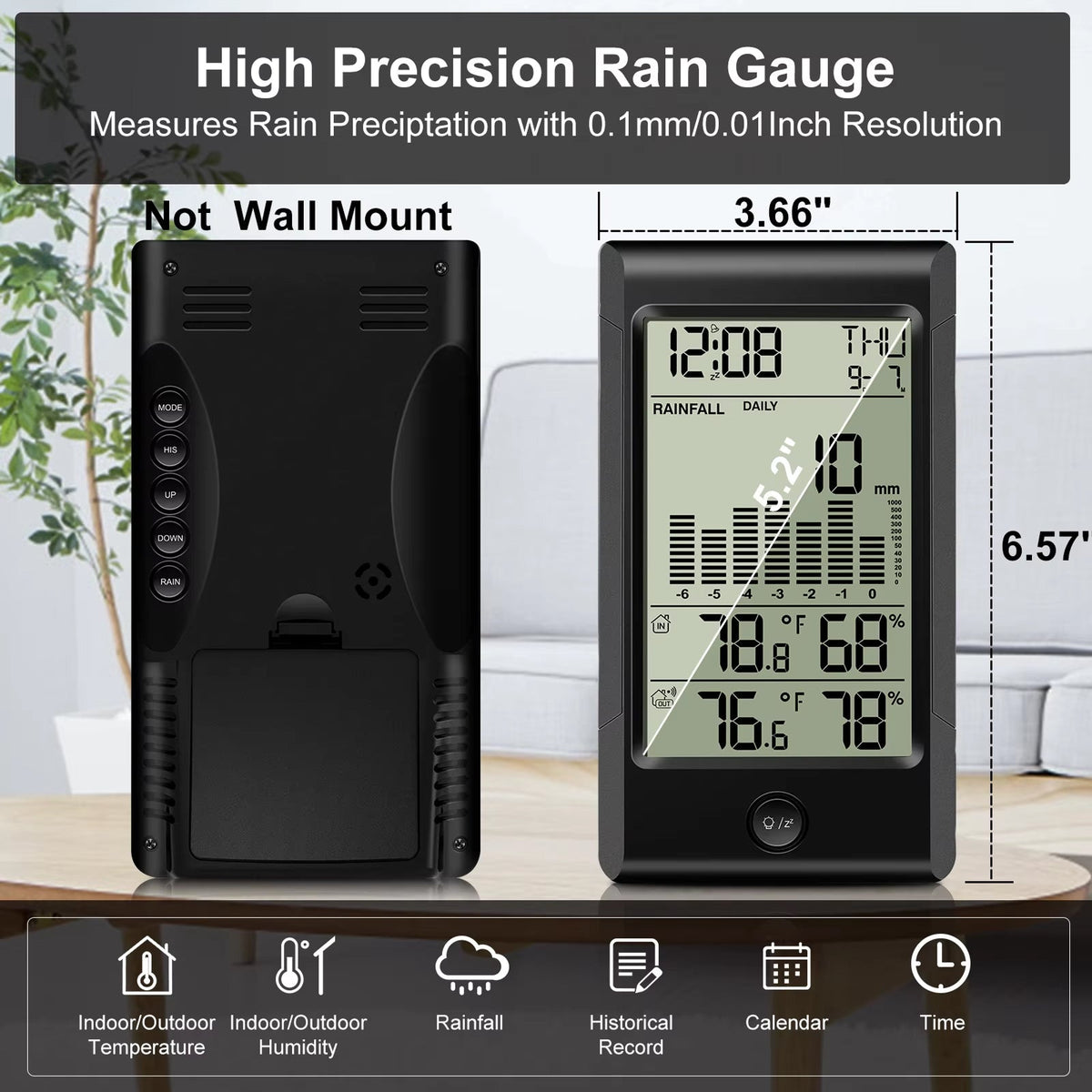 WetStatta Wireless Digital Rain Gauge with 0.3mm Precision & Weather Tracker
