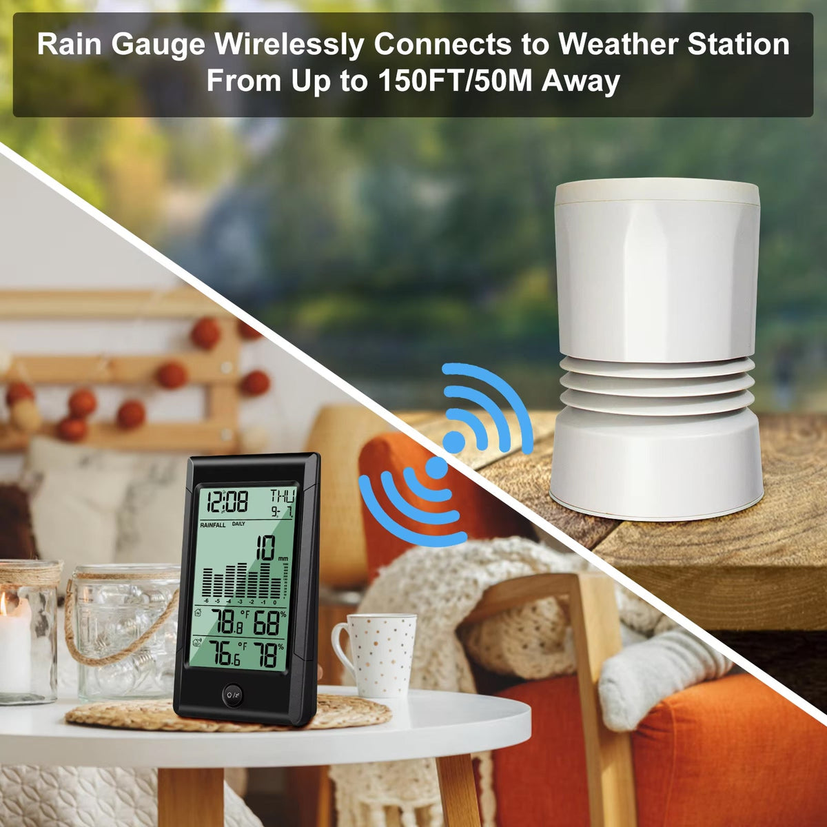 WetStatta Wireless Digital Rain Gauge with 0.3mm Precision & Weather Tracker