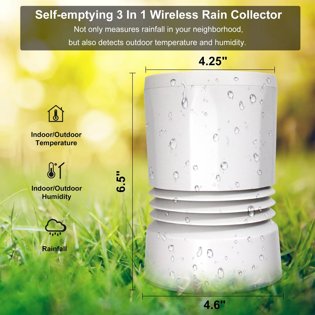 WetStatta Wireless Digital Rain Gauge with 0.3mm Precision & Weather Tracker
