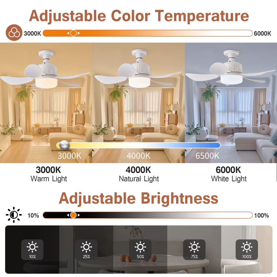 WhireeLux Screw-in Ceiling Fan and LED Light Combo