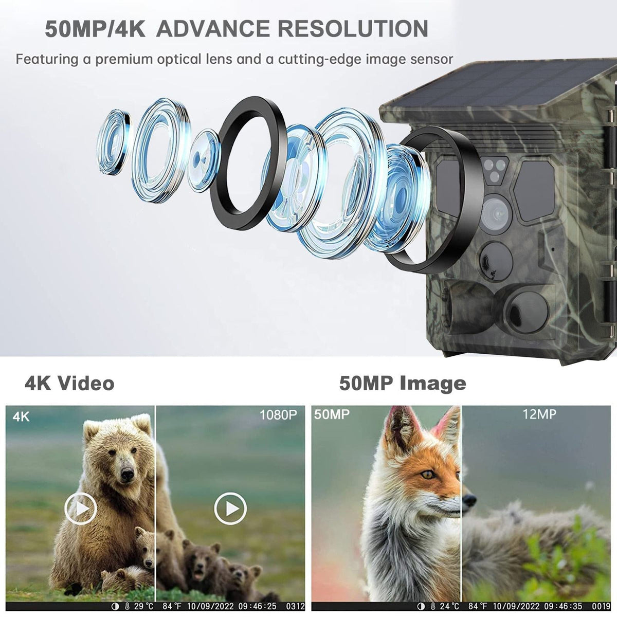 Wildsnap V3 Solar Powered Trail Camera 50MP 4K