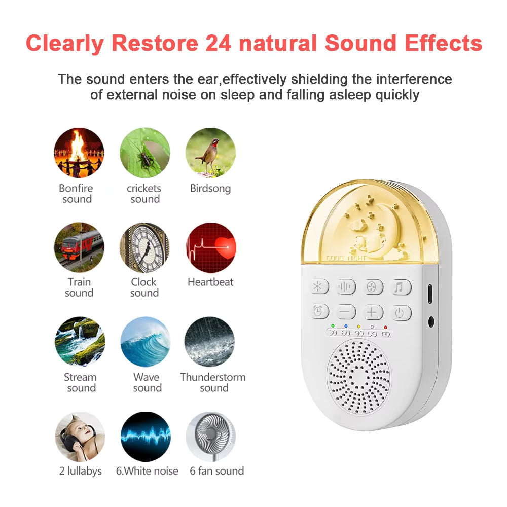 WNSleep Portable White Noise Machine with 24 Sounds & Breathing Lamp