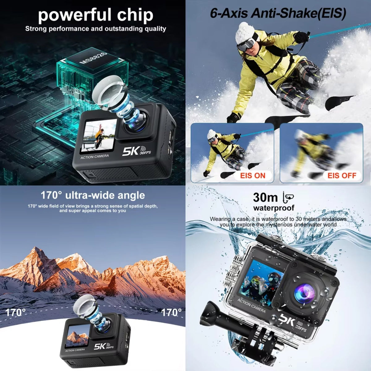 ZinoxCam 5K Ultra-HD Action Camera for Skiing